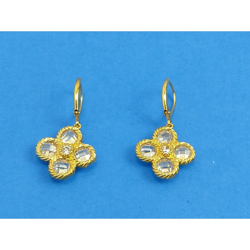 Gold Tone Celtic Clover Cubic Zirconia Earrings Hoop Style